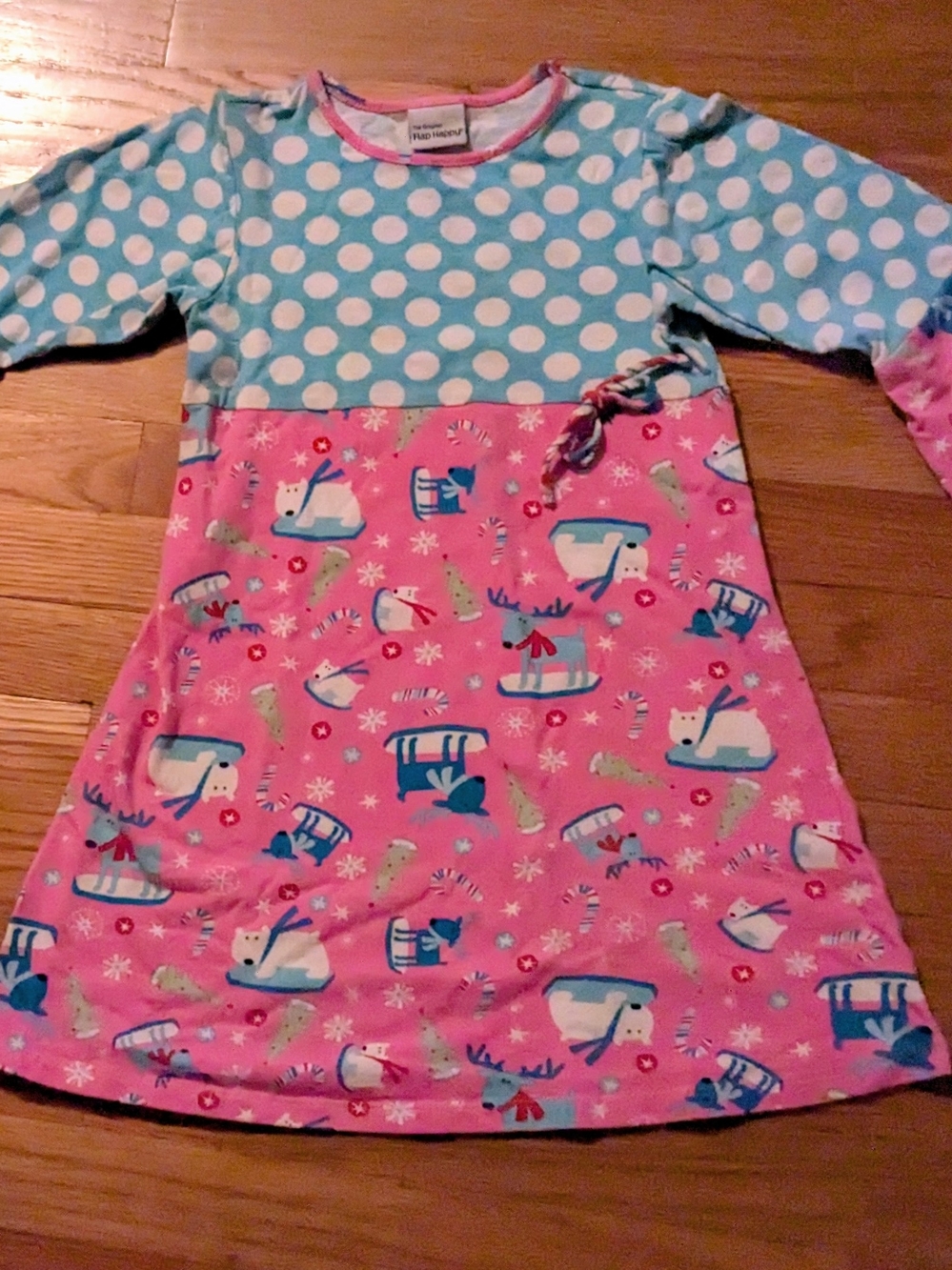Flap Happy Pink Trim Aqua Polka Girl's Dress - Picture 6 of 6